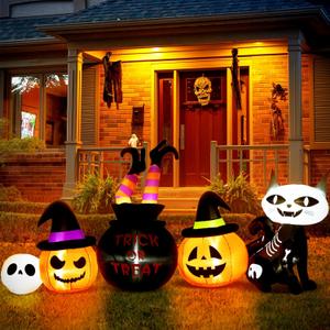 DECORLIFE 7.4 FT Halloween Inflatables Outdoor Decorations, Halloween Inflatable Witch, Pumpkin and Black Cat, Built-in Led Light, Blow Up Yard Decorations for Garden Lawn Holiday Party Decor