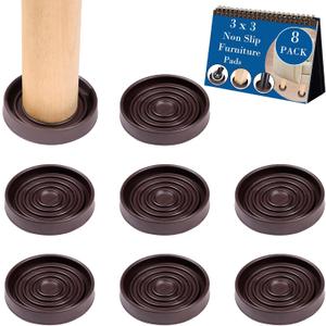Fursafe&Q Rubber Caster Cups, Non Slip Furniture Pads Hardwood Floors -Furniture Coasters Cups with Anti Sliding Floor Grip, Bed Stoppers to Prevent Sliding, Non Slip Couch Feet Pads 3" 8 Pack Round