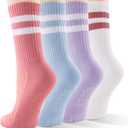 CS CELERSPORT Pilates Socks for Women, 4 Pairs Yoga Crew Non Slip Grip Socks for Barre Hospital Gym (S)