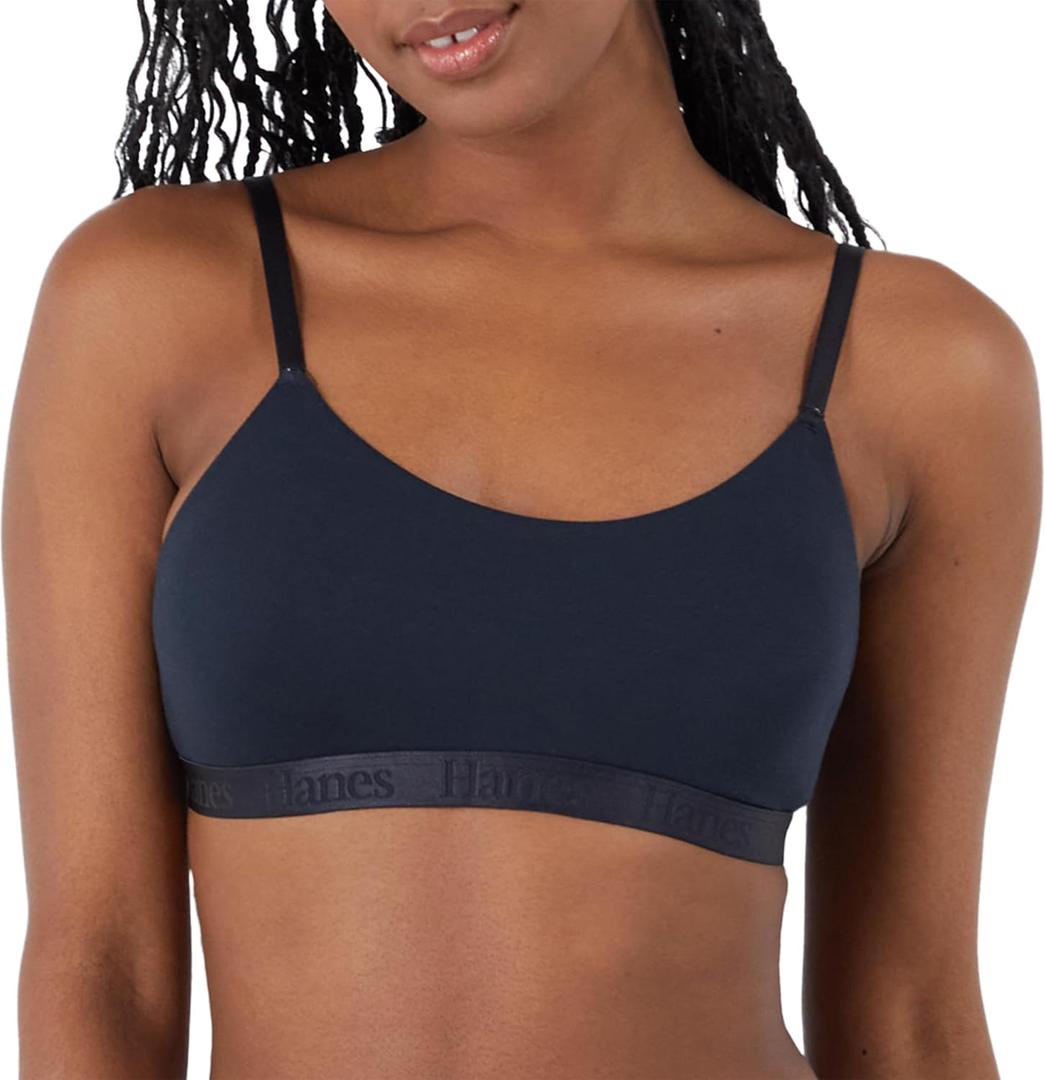 Hanes Women's Originals Supersoft String Bralette, Pullover Bra, Scoop Neckline, X-Large, Black