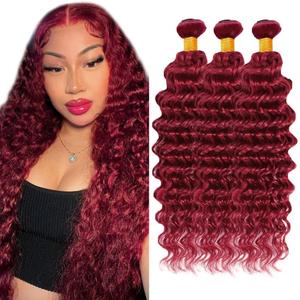 99j Human Hair Bundles Burgundy Human Hair Bundle 24 26 28 Inch Mixed Length 3 Bundles Burgundy Wet and Wavy Bundle