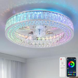 RGB Crystal Fandelier Ceiling Fan with Lights Dimmable LED Chandelier Fan, Medium