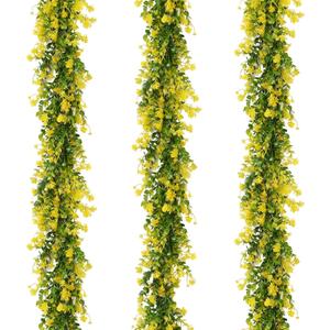 RECUTMS Hanging Garland Plants Artificial Eucalyptus Garland Fake Hanging Eucalyptus Leaf Garlands with Flowers Faux Vine Plants for Indoor Outdoor Spring Thanksgiving Wall Arch Wedding Decor(Yellow)