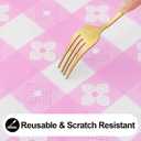 3 x Rectangle Vinyl Table Cloth, Waterproof Elastic Fitted Tablecloth with Flannel Backing, Plastic Table Cover for Picnic, Camping, Outdoor (White & Pink, 30"x72")