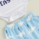 Gueuusu My First Easter Baby Boy Outfit Long Sleeve Bunny Romper Rabbit Long Pants Hat 3Pcs Clothes Set 3 6 12 18M (Blue)