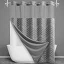 Extra Long No Hook Shower Curtain with Snap in Liner, Tufted Chevron Striped Shower Curtain Set for Bathroom, Boho Waterproof and Washable Shower Curtains,71Wx86H, Grey