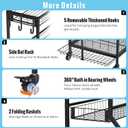 Sports Equipment Garage Organizer - Heavy Duty Garage Organization Ball Storage Rack with Basket, Hooks and Rolling Cart for Sports Gear and Toy Storage, Indoor/Outdoor Use, Black