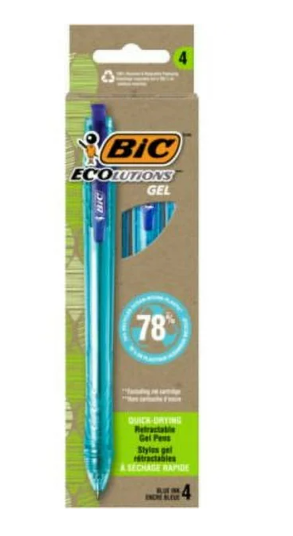 Bic Corporation RGLE4BE Ecolutions Gel Pen, Retractable, Medium 1 Mm, Blue Ink, Blue Barrel, 4/pack