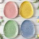 Havawish 4 Pack Easter Pastel Ceramic Dessert Plates 7 Inch Egg Accent Plates for Easter Parties Appetizer Salad Snacks Family Meals Spring Kitchen Table Decor