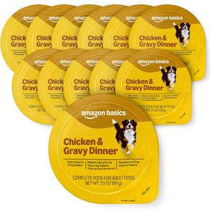 Amazon Basics Wet Dog Food, Chicken & Gravy Dinner, Made with Real Chicken, 3.5 oz Cup (Pack of 12) (EXP 04/16/28)
