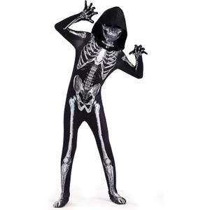Kids Skeleton Costume  3D Halloween Onesie Jumpsuit for Boys, Girls & Toddlers (6-7 Years, Black & White)