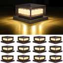 Mlambert 12 Pack Solar Post Cap Lights Outdoor, Waterproof Deck Fence Post Light for 4x4 Wood/Vinyl Posts, 6x6 Wooden Posts, Cool/Warm Lighting, Brown