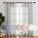 NICETOWN Sheer Linen Bedroom Window Curtains 84 inches Length, Grommet Privacy Semitransparent Light Filtering Flax Sheer Window Treatment for Living Room, Grey, W52 by L84, 1 Pair