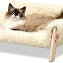 MEWOOFUN Cat Couch Bed, Pet Sofa for Indoor Cats Wooden Indoor Elevated Cat Beds with Removable Mattress Cover Suitable for Kitty, Puppy or Small Animal (Beige, Medium)