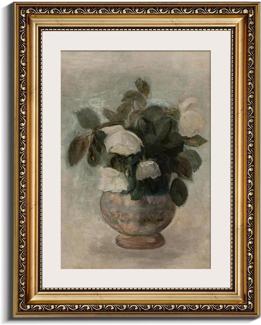 InSimSea Retro Gold Framed Wall Art, Home Room Rose Flower Vintage Wall Decor, Canvas Print Artwork, Farmhouse Country Decor, Antique Picture Frame Floral Paintings, 11x14 Inch (14L" x 11W")