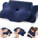Cervical Pillow for Neck Pain Relief - Cooling Ergonomic Dual-Sided Orthopedic Neck Pillow with Ice Silk Pillowcase, Breathable Memory Foam Contour Pillow for Side, Back, Stomach Sleepers (Dark Blue)