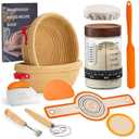 Sourdough Starter Kit with Cotton Rope Banneton Baskets, 35 oz. Jar, Bread Lame, Scraper and Baking Tools, 1 Pack