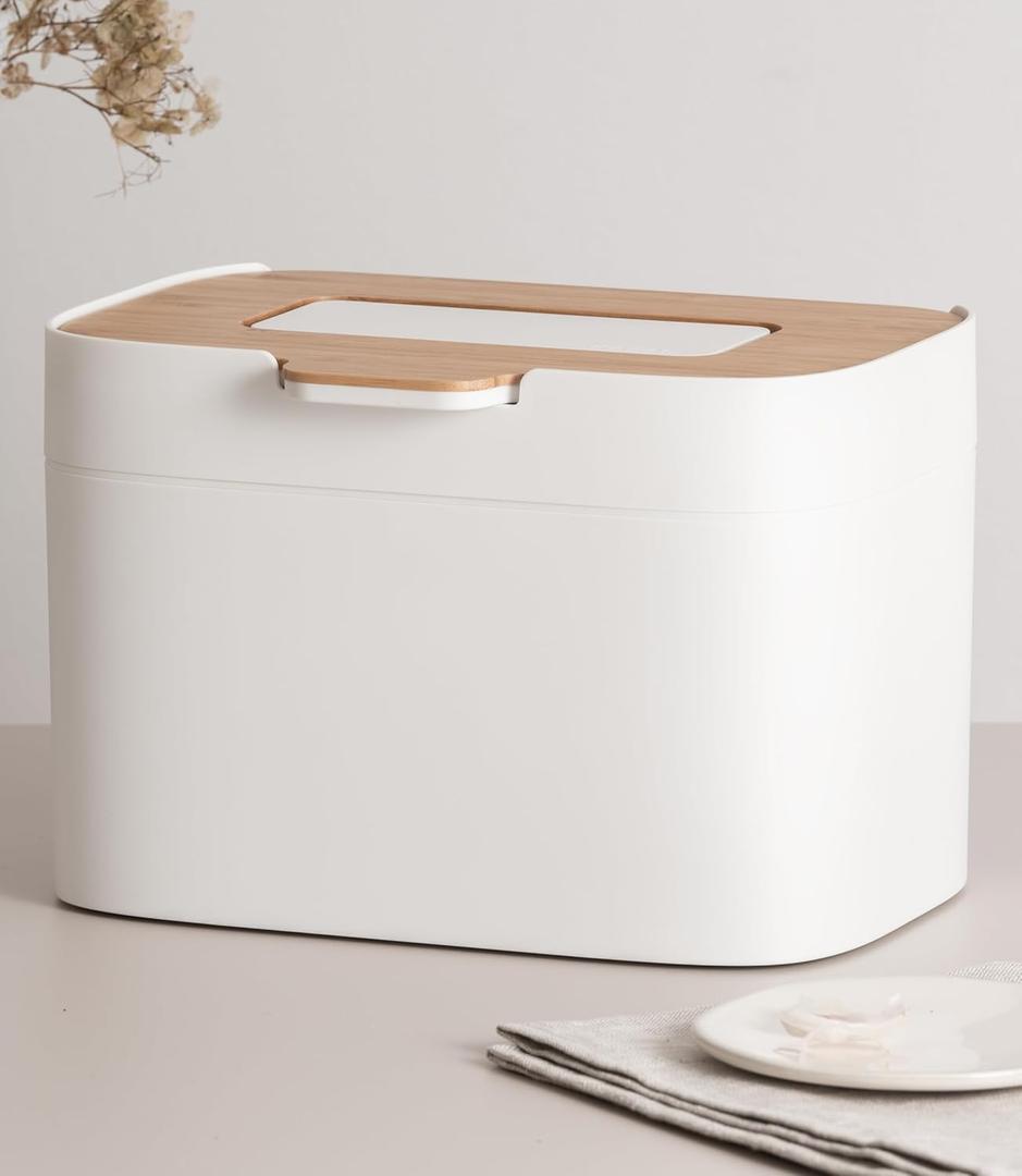 KAZAI. Compost Bin Kitchen 'Elin' | 1.2 GAL / 4.5L Countertop Compost Bin with Wooden Lid & Filter | Odor-Free, Dishwasher Safe, with Inner Bucket | Small Indoor Kitchen Composter | Off-White/Bamboo