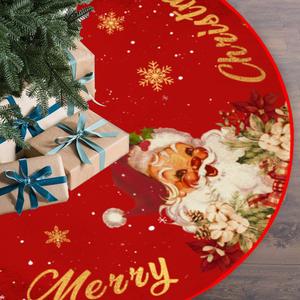 48 Inch Christmas Tree Skirt, Vintage Santa Snowflake Red Tree Skirt for Indoor Outdoor Home Winter Merry Xmas Holiday Party Decorations
