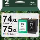 74/75 Remanufactured Ink Cartridge Combo Pack Compatible for HP Ink 74 75 XL CB335WN CB337WN for Officejet J6480 J5780 Deskjet D4260 D4360 Photosmart C4280 C5280 Printer Ink (2 Pack, Black,Tri-Color)
