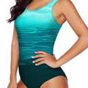 Aleumdr Womens Color Block Print One Piece Swimsuits Athletic Training Swimwear Bathing Suits (Blue, M)