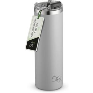 SipX 18 oz Slim Insulated Tumbler with Lid & Straw Vacuum Insulated Stainless Steel, Leakproof, Cupholder Friendly Perfect for Iced Coffee, Water & Travel Lava (Gray)
