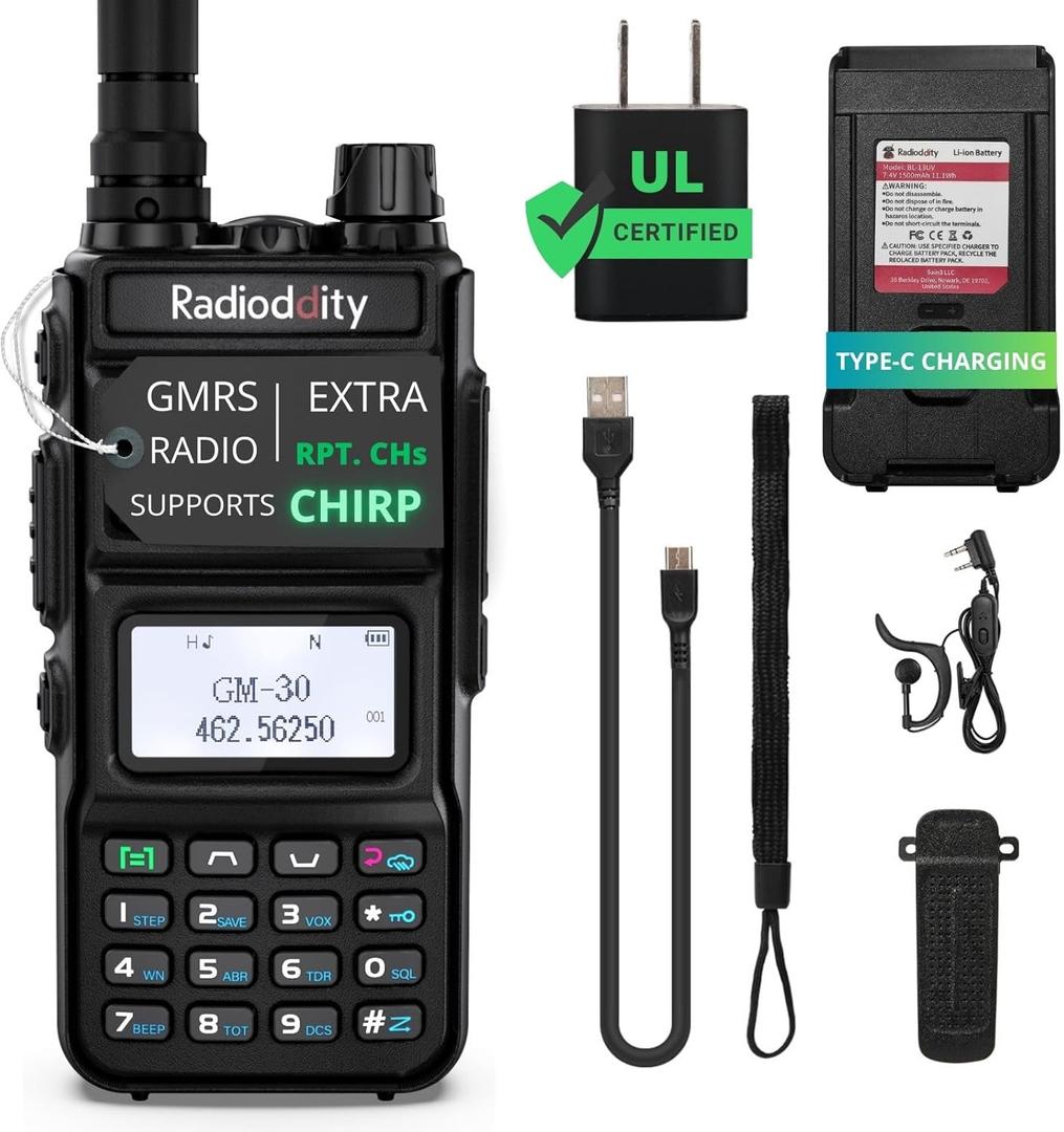 Radioddity GM-30 GMRS Radio Handheld 5W Long Range Two Way Radio for Adults, GMRS Repeater Capable, w/NOAA Scanning Receiving, Display SYNC, for Off Road Overlanding Family Use (Chirp Compatible)