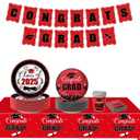 126PCS Graduation Party Decorations of Class 2025 - Including Disposable Paper Plates, Congratulation Banner, Tablecloth, Cups & Napkins for graduation party Supplies