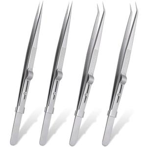 4 Pieces Diamond Tweezers Professional Jewelry Gem Tweezers Precision Tweezers Stainless Steel Pointed Tip Tweezers with Slide Locking and Gem Slot for jewelry making