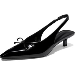 Coutgo Womens Slingback Kitten Low Heels Dress Shoes Closed Pointed Toe Bow Tie Slip on Office Work Pumps (8, Black)