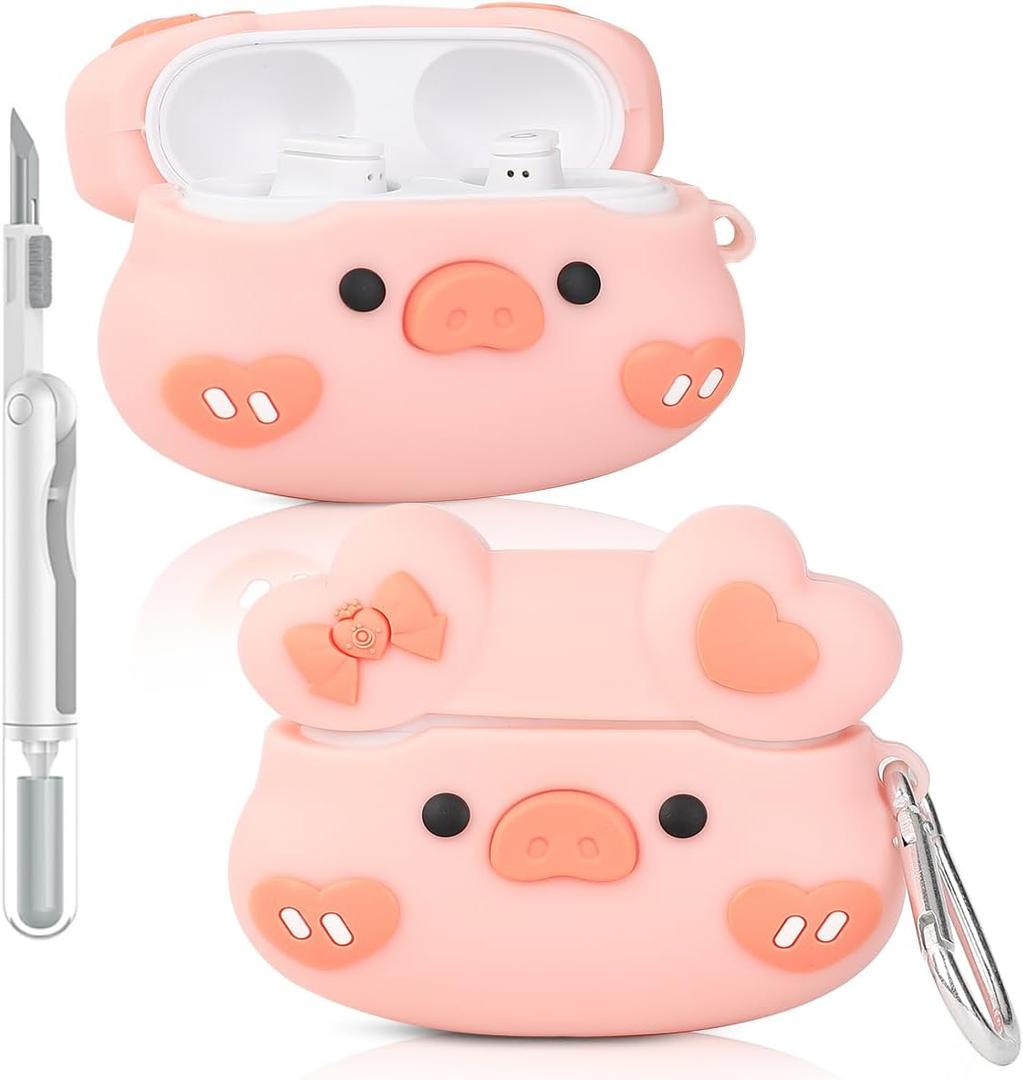 Case for Beats Studio Buds/Buds Plus Earbuds 2021/2023 with Cleaner Kit, Suublg Cute Cartoon Charging Case Protective Covers with Carabiner and Cleaning Pen (Pink Pig)