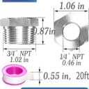 Stainless Steel Reducer Hex Bushing Threaded Pipe Fitting 3/4 NPT Male x 1/4 NPT Female Bushing 3/4 to 1/4 Adapter Pipe Fitting (Pack of 2)