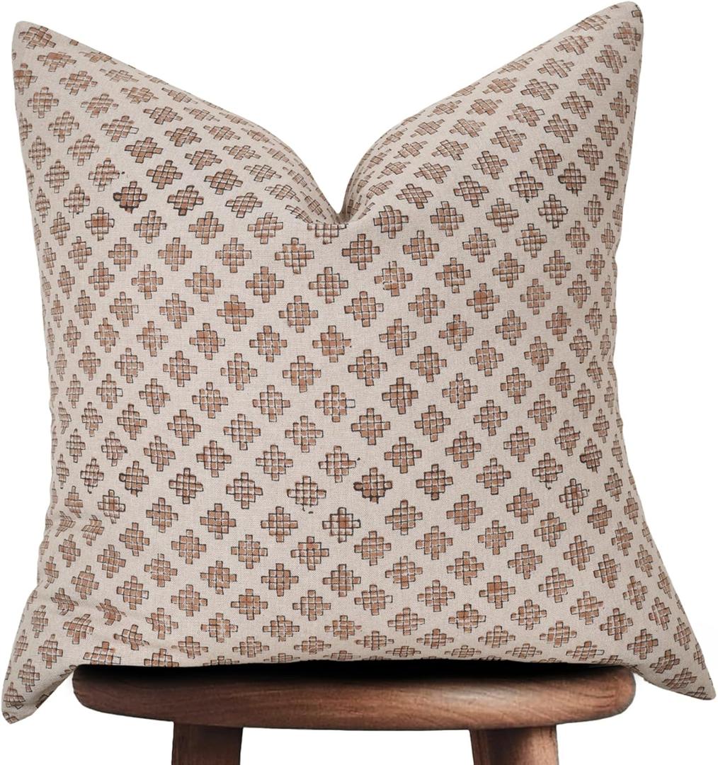 Handmade Block Print 100% Thick Cotton Accent Throw Cushion Cover with Invisible Zipper- Pillowcase for Bedroom, Living Room, Outdoor, Couch, Patio, Home Dcor- Penny (Rust, 20" x 20") (20" x 20" (Pack of 1))