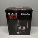 Mueller 12-Cup Drip Coffee Maker - Borosilicate Carafe, Auto-Off, Reusable Filter, Anti-Drip, Keep-Warm Function, Clear Water Level Window Coffee Machine, Kitchen Essentials & Accessories (Black)