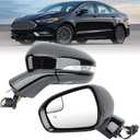 Driver Side Mirror Assembly Compatible with 2016-2022 Ford Fusion with Heated Manual Folding Turn Signal Puddle light Rear View Mirror Replace FS73-17683 Black 7 Pins