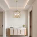 Gold Farmhouse Chandelier, 6-Light Lantern Pendant Light Fixture