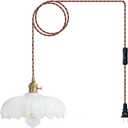 XZHGCEE Plug in Pendant Light: Milk Glass Hanging Light Plug in Hanging Lamp, White Pendant Lighting for Kitchen Island, Bedroom, Dining Room, Living Room, E26 No Bulb