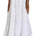 chouyatou Women Summer Ruffle Hem Floral Lace Eyelet Dress Casual Notch Neck Midi Tunic Dress with Pocket, X-large