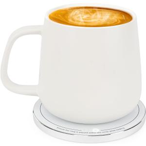 APEKX Self-Heating Ceramic Coffee Mug - Stable 130F Temperature, 15W Wireless Phone Charging, 12.8 fl oz Capacity - USB-C Enabled. (White)