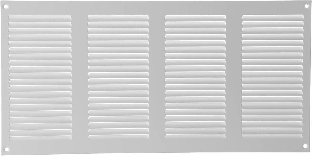 Vent Systems 16'' x 8'' Inch (Overall Dimensions) White Metal Air Vent Cover - Louvered Rectangular Return Grill with Built-in Protective Mesh Screen - HVAC Ventilation Grille for Home Improvement