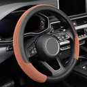 KAFEEK Steering Wheel Cover, Universal 15 inch, Microfiber Leather Viscose, Breathable, Anti-Slip,Warm in Winter and Cool in Summer, Black&Brown