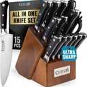 Cutluxe Knife Set with Block  15-Piece Knife Set for Kitchen, Ultra Sharp High Carbon German Stainless Steel, Full Tang, Acacia Wood Block  Artisan Series
