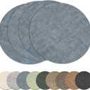 13" Round Placemats Set of 4, Reversible Faux Leather Wipeable Table Mats | 2mm Vinyl Heat Resistant, Waterproof Oilproof Scratch Proof Non-Slip, Washable for Kitchen Dining Indoor Outdoor (Light Blue)