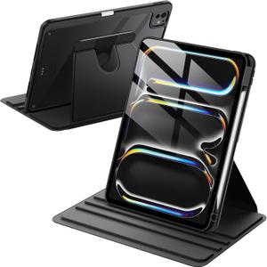 JETech Rotating Case for iPad Pro 11-Inch M4 2024 (5th Generation) with Pencil Holder, Not for 4th/3rd/2nd/1st Gen, 360 Degree Rotation Protective Stand Cover Clear Back, Auto Wake/Sleep (Black)