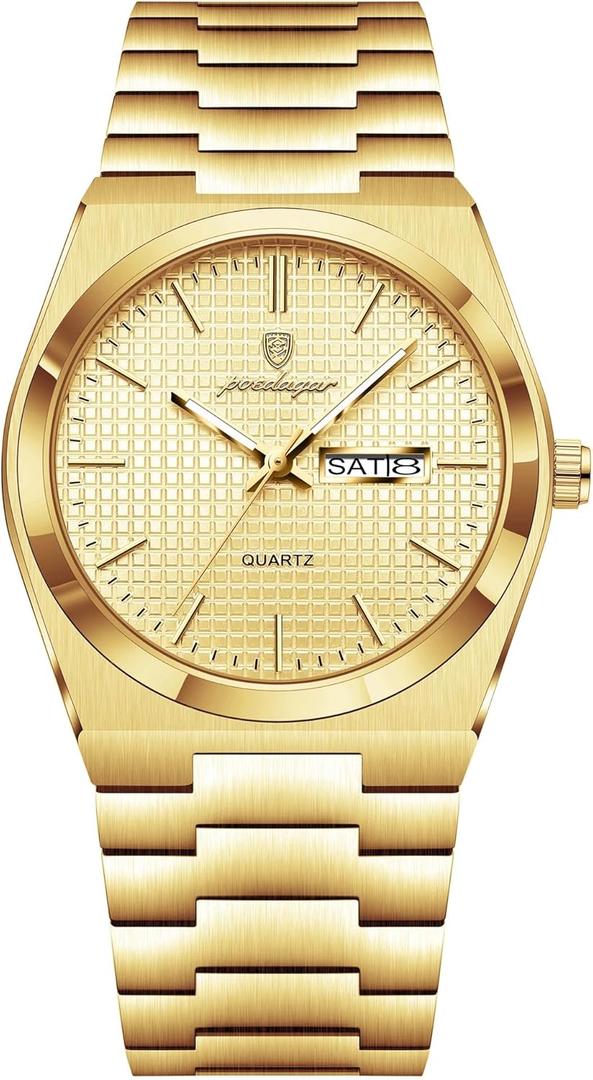 Poedagar Man Wristwatch Fashion Business Luminous Waterproof Date Week Men Clock Stainless Steel Casual Men's Quartz Watches