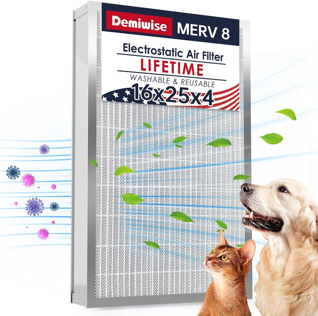 16x25x4 Resuable & Washable Electrostatic Air Filter Allergen Defense, MERV 8 Aluminum AC/HVAC Furnace Filter Replacement, Lasts a LifetimeActual Size:15.35"x24.72"x3.58")