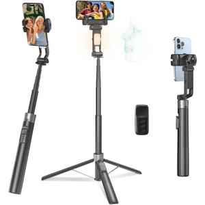 69" Auto Face Tracking Tripod for iPhone/Android, Foldable 2-Axis Phone Gimbal Stabilizer, 360 Degree Rotating, Portable, Extendable Selfie Stick with Light & Remote for Fitness, Travel Vlog