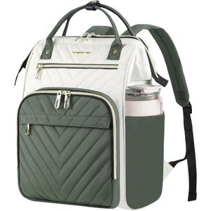 VANKEAN 17 Inch Laptop Backpack for Women Fashion Computer Work Bag, Large Capacity Waterproof Backpack, College Daypack Business Travel, Beige-Army green