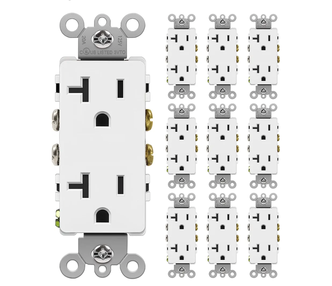BESTTEN 20 Pack 20 Amp Decorator Receptacle, Electrical Wall Outlet, NonTamperResistant, Residential & Commercial Use, 20A/125V/2500W, UL Listed, White