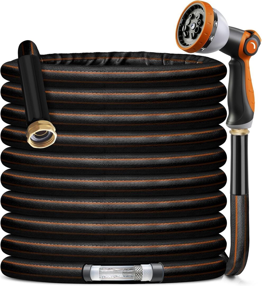 Garden Hose Water Hose – 100ft Lightweight Flexible Outdoor Hose, Kink-Free, Weather Resistant, 3/4” Metal Fittings, 10-Function Spray Nozzle for Yard Car Wash